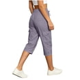 thumbnail image 5 of Costeam Womens Solid Color High Waist Straight Leg Cropped Capris and Shorts with Side Pockets Loose Fit Elastic Waist Dual Style Casual Bottom Pants, 5 of 6