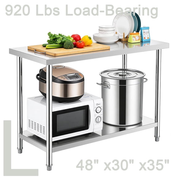 920 Lbs Load-Bearing Heavy Duty Work Table, 48" x30" Commercial Food Prep Workbenches with Casters Utility Table for Commercial Kitchen Restaurant