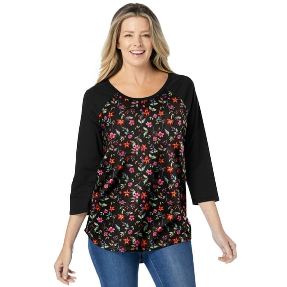 Woman Within Plus Size Three-Quarter Sleeve Baseball Tee