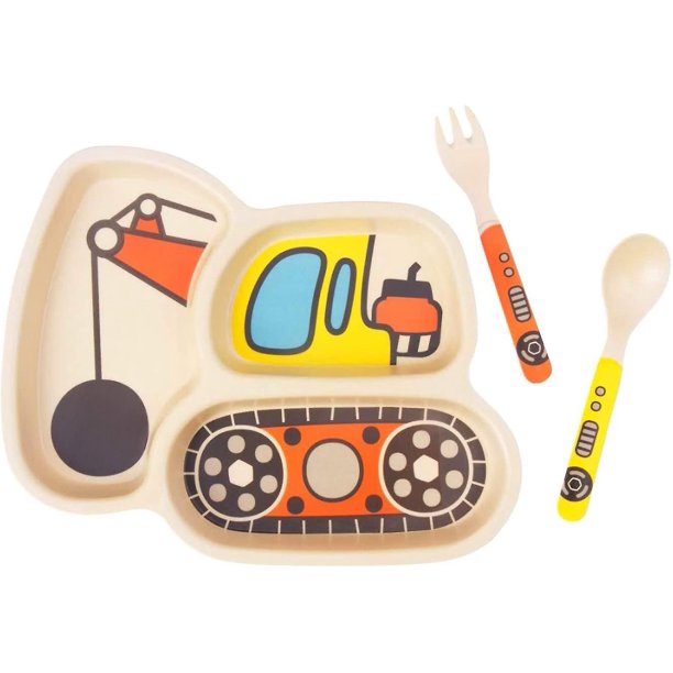 Platos para niños Platos de bambú para niños pequeños Vajilla Platos divididos a prueba de derrames para la alimentación del bebé - Cuchara y tenedor para bebés Juego de 3 piezas para niños y adolescentes esquí esquí Gafas de esquí