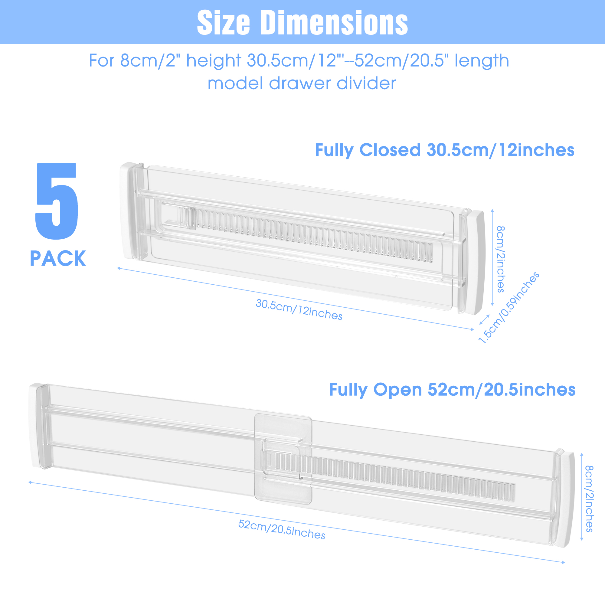 Mimifly Adjustable 2-Dividers Dresser Clothes Drawer Dividers, Clear, 2 Pack