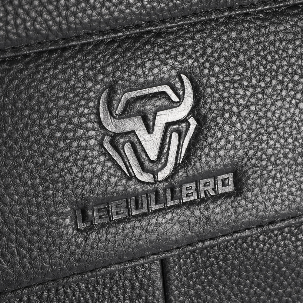 LEBULLBRO Mens Genuine Leather Briefcase Shoulder Messenger Bags Work Laptop Business Bag Black