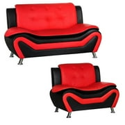 2 Piece Living Room Set with 2 Tone Loveseat and Armchair in Black/Red