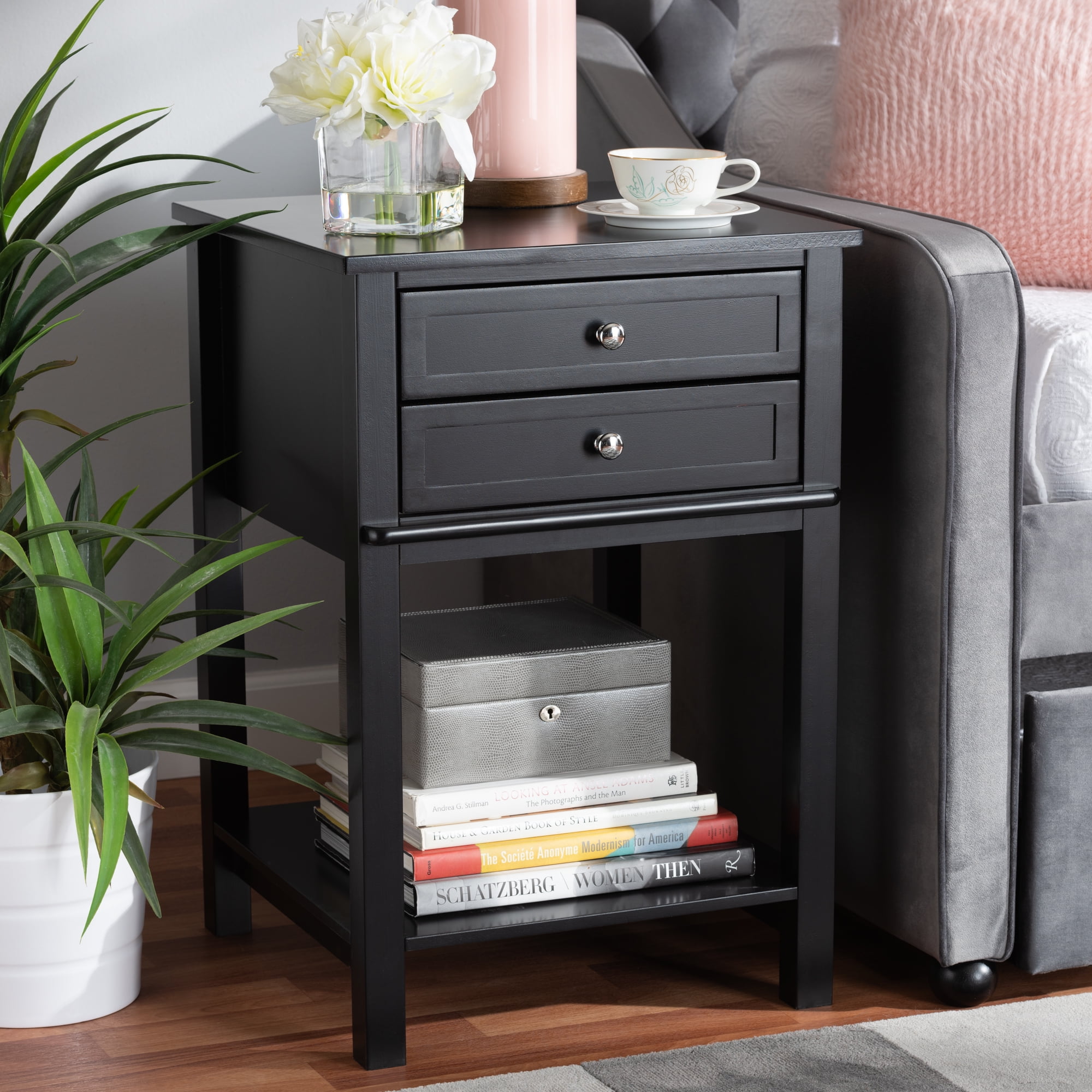 Baxton Studio Willow Modern Transitional Black Finished 2Drawer Wood