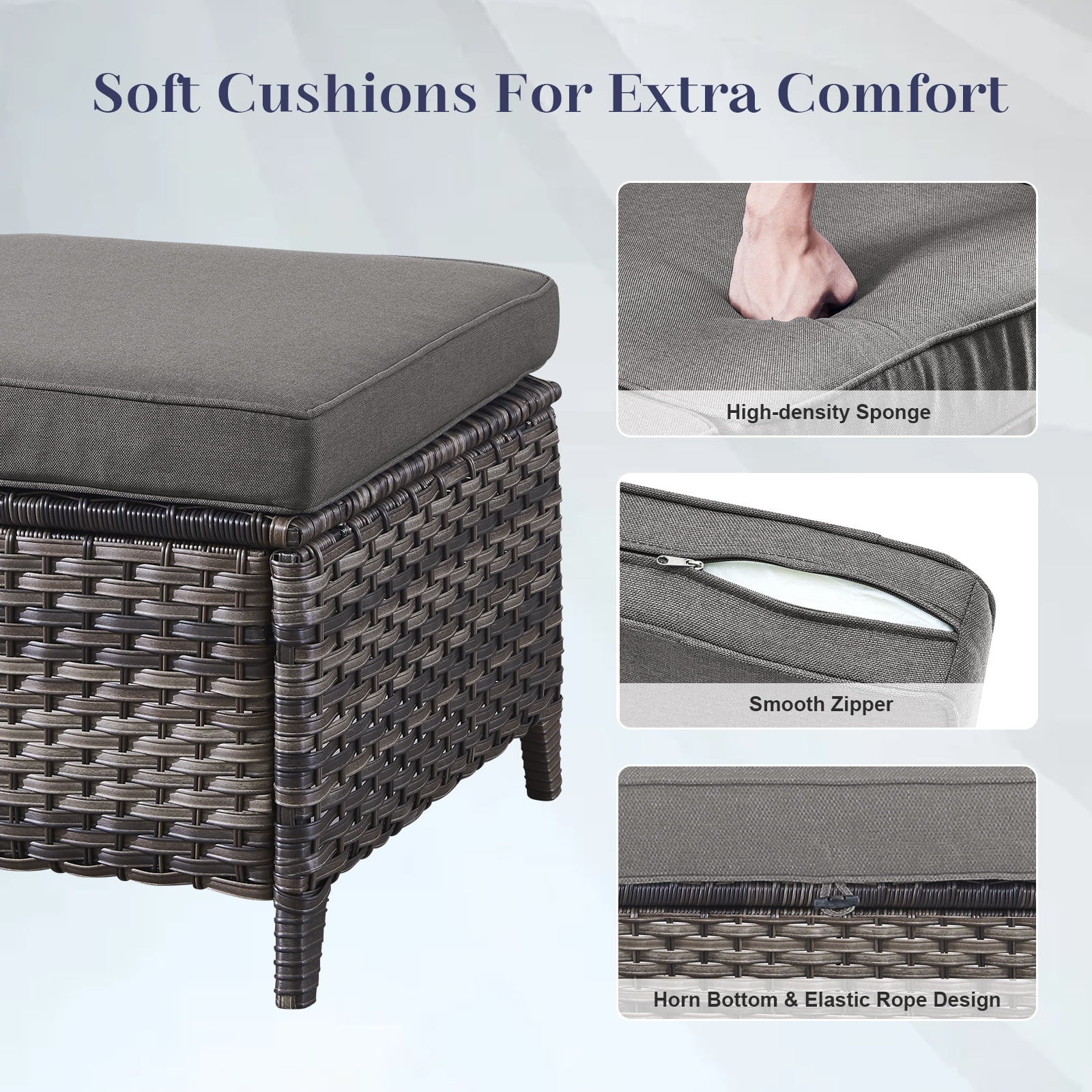 POCASSY 5 Pieces Patio Furniture Set with Swivel Chairs and Ottomans, High Back Deep Seat Cushioned Wicker Outdoor Conversation Set for Porch & Balcony, Gray Wicker/Beige Cushion