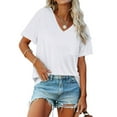 thumbnail image 3 of Womens T Shirts V Neck Short Sleeve Summer Tops Casual Basic Tees 2025 Trendy Juniors Active Shirts Womens Turtle Neck Long Sleeve Tops Athletic Wear Tops for Women Woman S Tee Shirt Spandex Long, 3 of 8