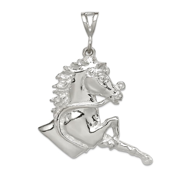 925 Sterling Silver Solid Horse Charm 37x38mm Wide Pendant Necklace for Women - 6.5 Grams