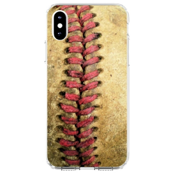 DistinctInk Clear Shockproof Hybrid Case for iPhone X / XS (5.8" Screen) - TPU Bumper, Acrylic Back, Tempered Glass Screen Protector - Old Baseball Stitch - Show Your Love of Baseball