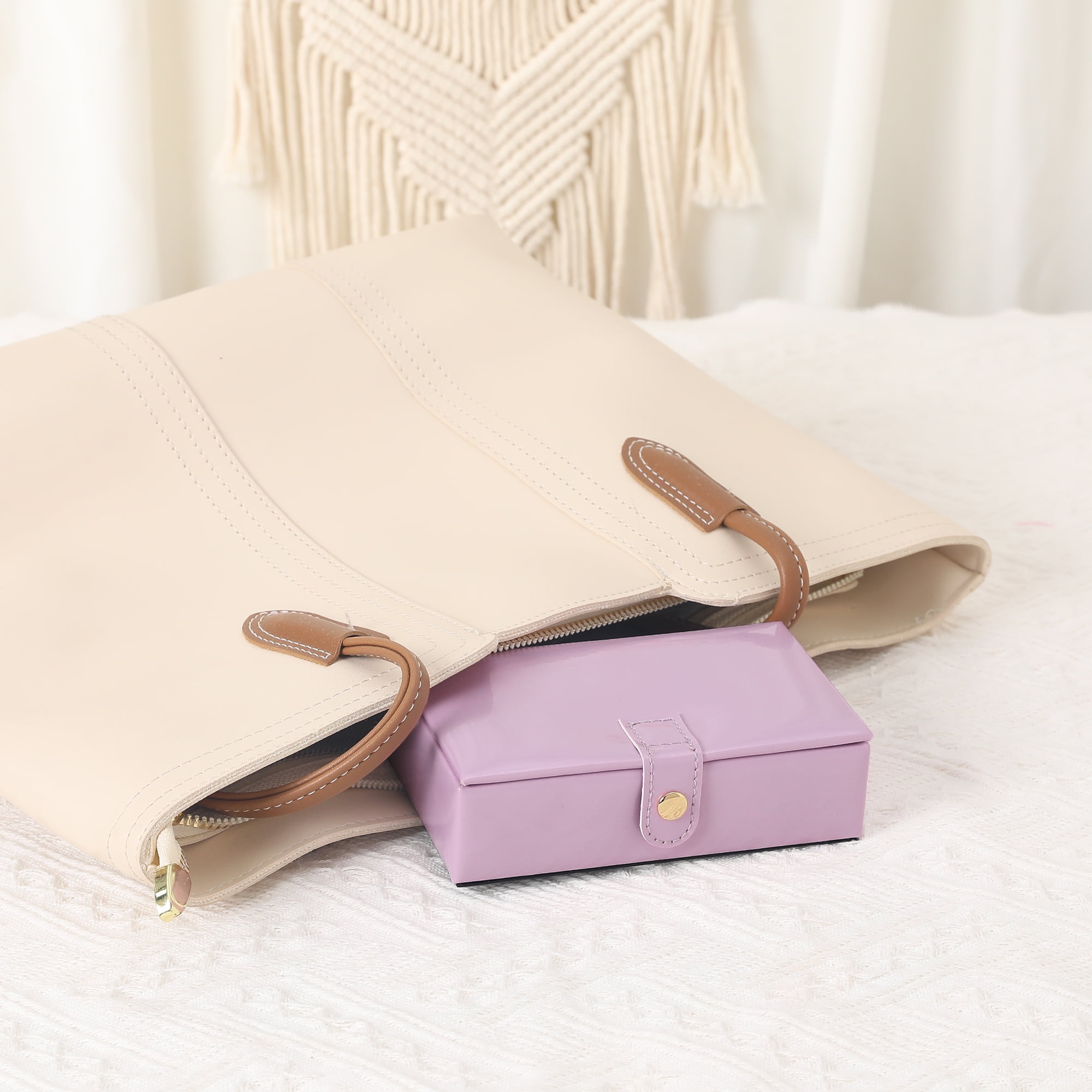 Unique Bargains Travel Jewelry Box Portable Organizer Case with Mirror Purple