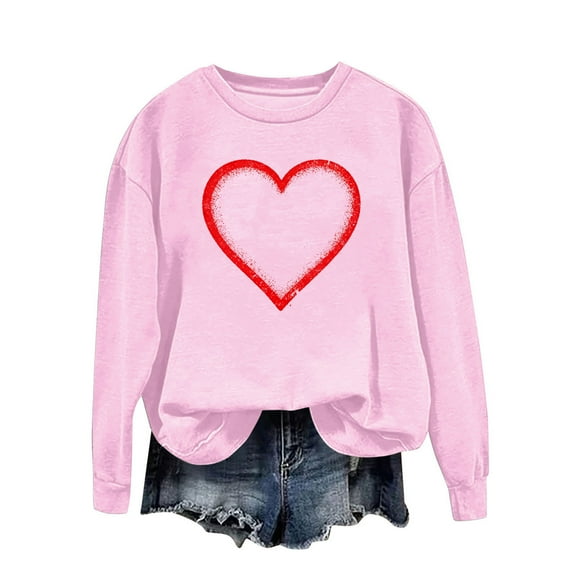 Felirenzacia Big and Tall Women’s Valentine Pullover Sweet Heart Design Cozy Casual Everyday Top, Pink,S