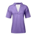 thumbnail image 4 of MIXUE Womens Summer Tops Summer Solid Color Short Sleeve V Neck Casual Work Basic Pullover Tee Shirts Streetwear,Purple,S, 4 of 5