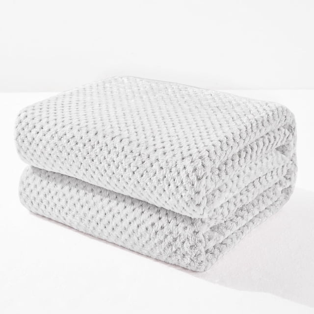 czcpp-Fleece Bed Blanket King Size, Super Soft and Warm Blankets for Couch, Sofa and Bed Waffle Textured, Cozy, Fuzzy and Lightweight (Mixed Light Grey, 90x104 Inches)