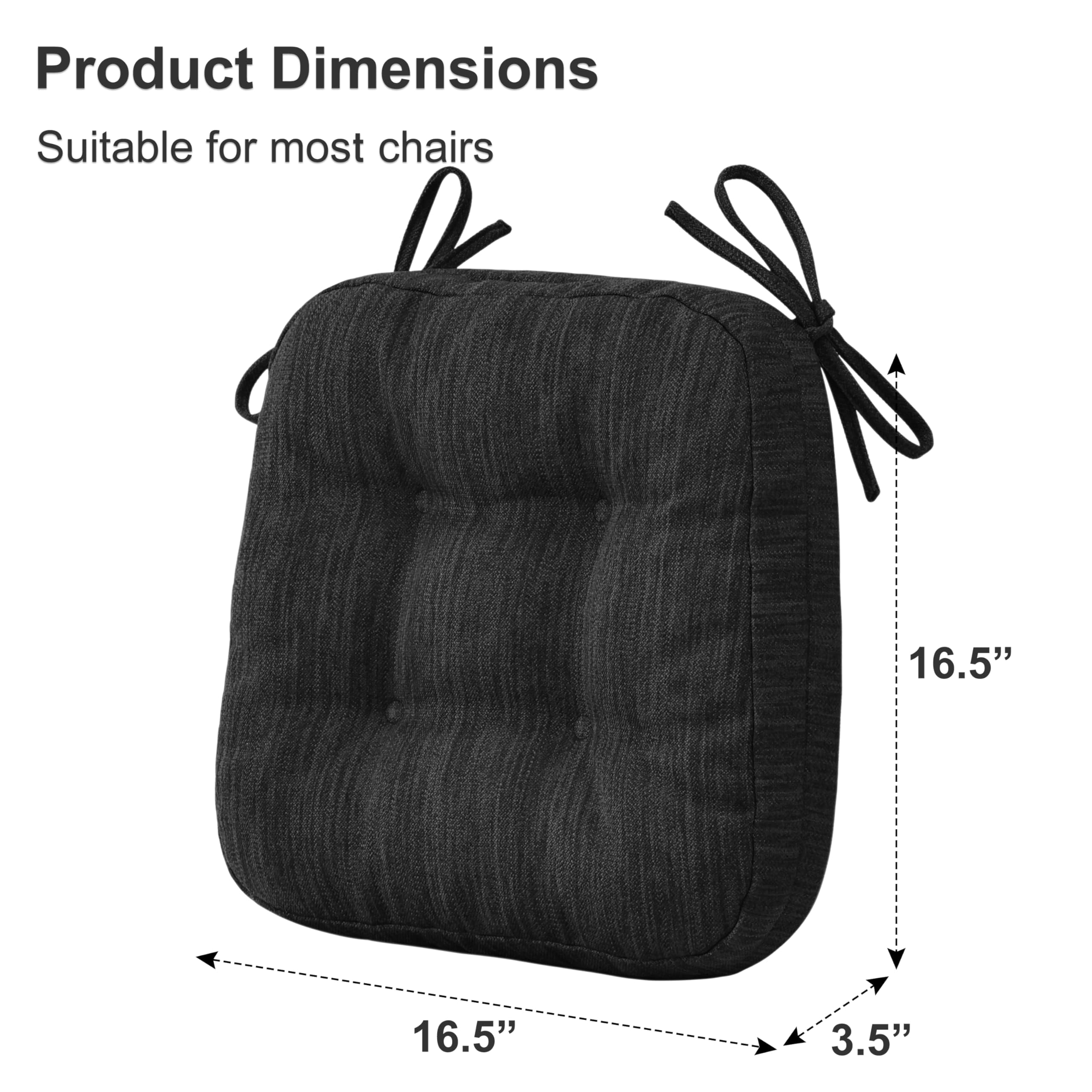 Shinnwa Chair Cushions 3.5" Thick Tufted Memory Foam Kitchen Chair Cushions Set of 2 Dual-layer Indoor Seat Cushions, 16.5" X 16.5", Non-Slip, Black