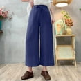 thumbnail image 2 of Lenpel Women's Cotton Linen Pants Lightweight Casual Elastic High Waisted Drawstring Wide Leg Pants Loose Lounge Trousers, 2 of 6