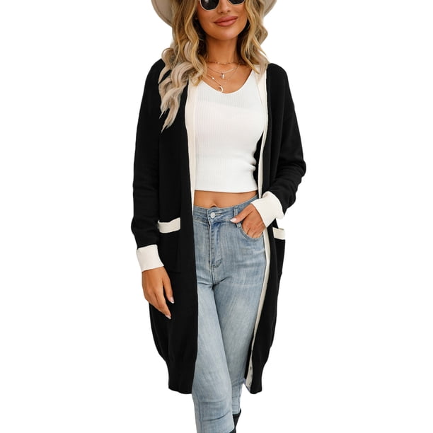 Txlixc Cardigan femenino, contraste de color de manga larga Midi knitwear Txlixc moda