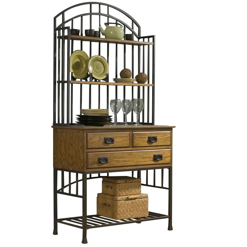 Oak hill distressed oak bakers rack deals