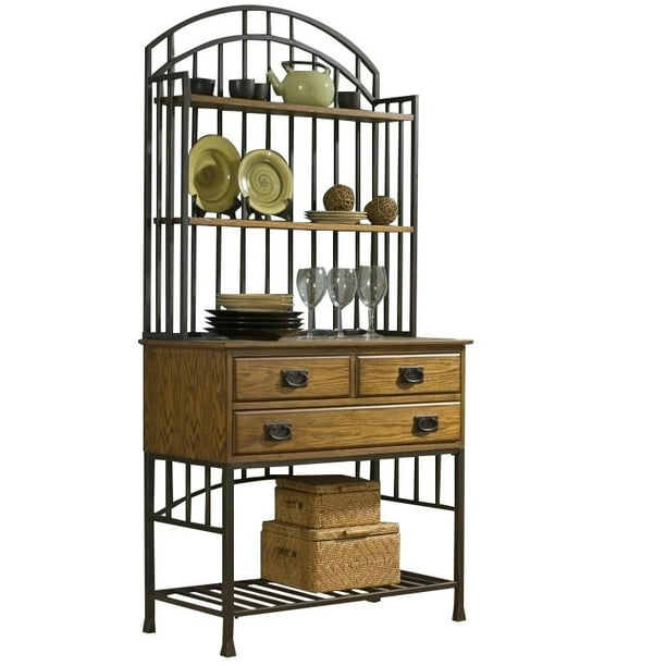 Home Styles Oak Hill Distressed Oak Bakers Rack with Hutch