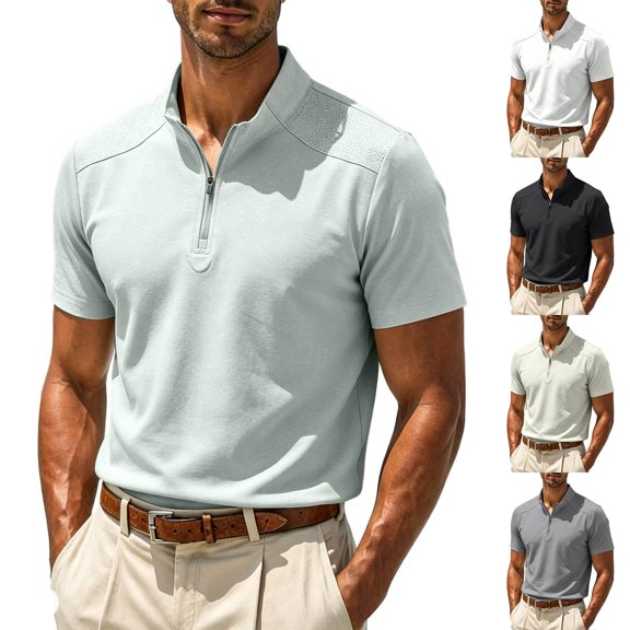 Mens Golf Polo Shirts Summer Short Sleeve 1/4 Zip Tops Moisture Wicking Casual Tennis Activewear Green