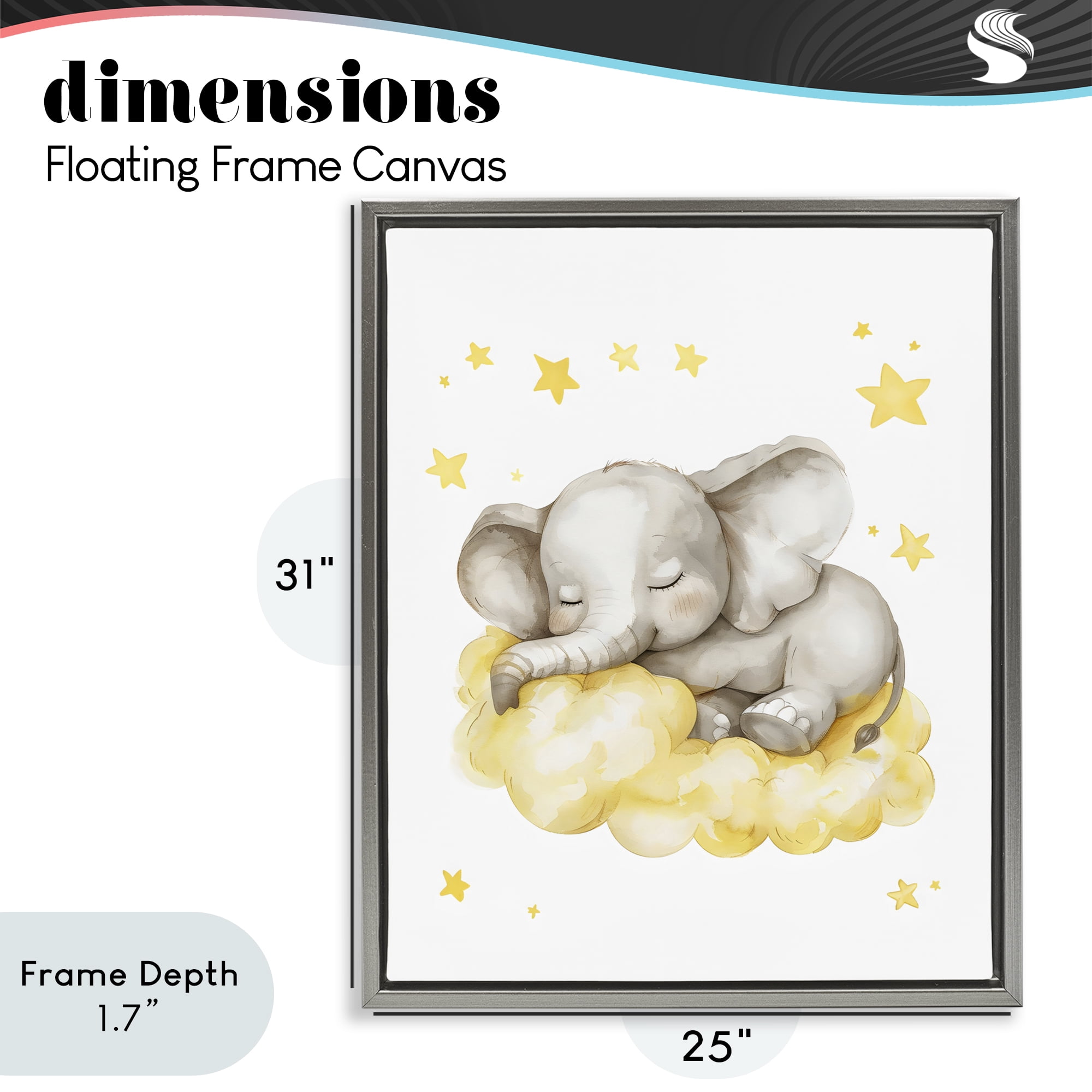 Stupell Industries Sleeping Elephant on Yellow Cloud Gray Framed Floater Canvas Wall Art, design by LSR Design Studio