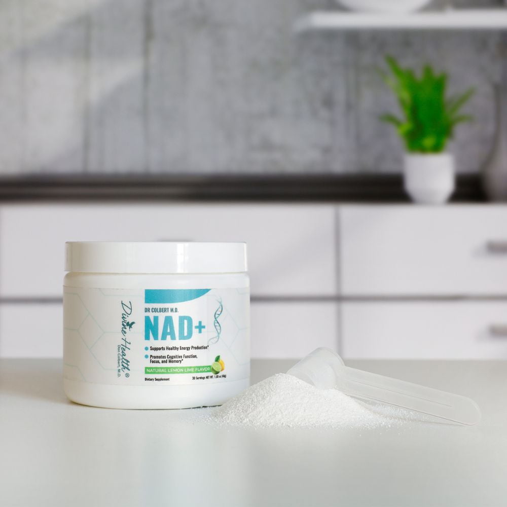 Dr. Colbert, MD NAD+ Powder | Lemon-Lime Flavor | by Divine Health | Energy Boost Formula | Nicotinamide Riboside Chloride | 30 Servings | 48g