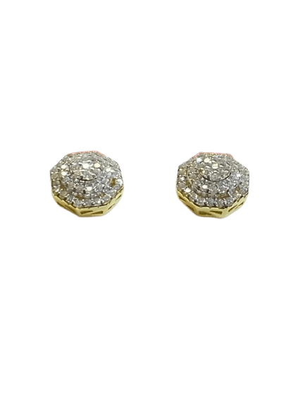 1Ct Round Cut Lab Created Diamond Men's Cluster Stud Earrings Yellow Gold Plated