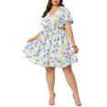 thumbnail image 2 of Agnes Orinda Women's Plus Dresses Floral Drawstring Waist V Neck Dress 3X White, 2 of 7