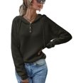 thumbnail image 1 of Pull à Capuche pour Femmes, Décontracté, Boutonné, Col en V, Manches Longues, Tricoté, Henley, 1 of 7
