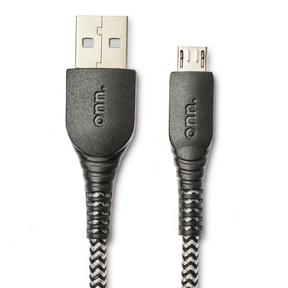 onn. 6' Braided MicroUSB to USB Cables, 2 Pack Black
