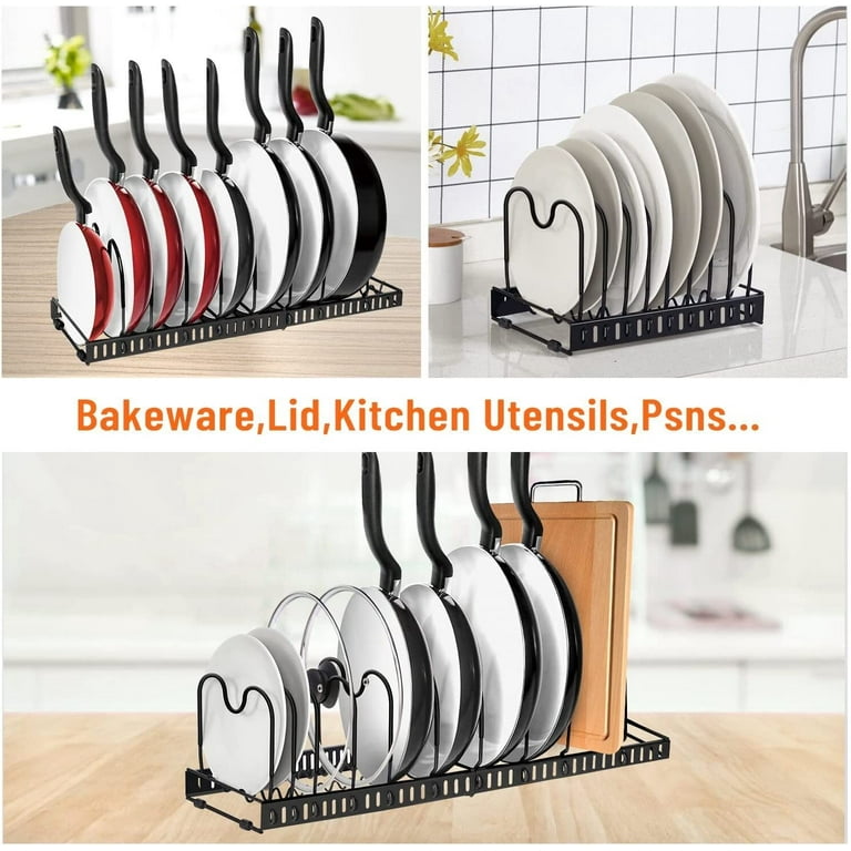 XL Expandable 10+ Pan Organizer and Pot Rack, Rustproof Kitchen Cabinet  Storage Organizer For Heavy Pots Pans and Cookware, Counter Organization  and