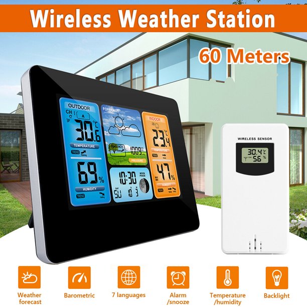 Instrumento de medición de temperatura,Estación meteorológica inalámbrica Termómetro para interiores y exteriores, alerta de monitor de temperatura y humedad de la estación de pronóstico de color inal Muyoka Hogar