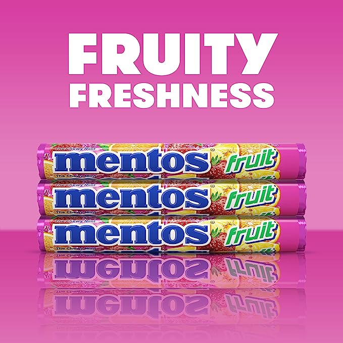 Mentos Chewy Mint Candy Roll, Assorted Fruit, Peanut & Tree Nut Free, Regular Size, 1.32 oz, 6 Count - image 4 of 7