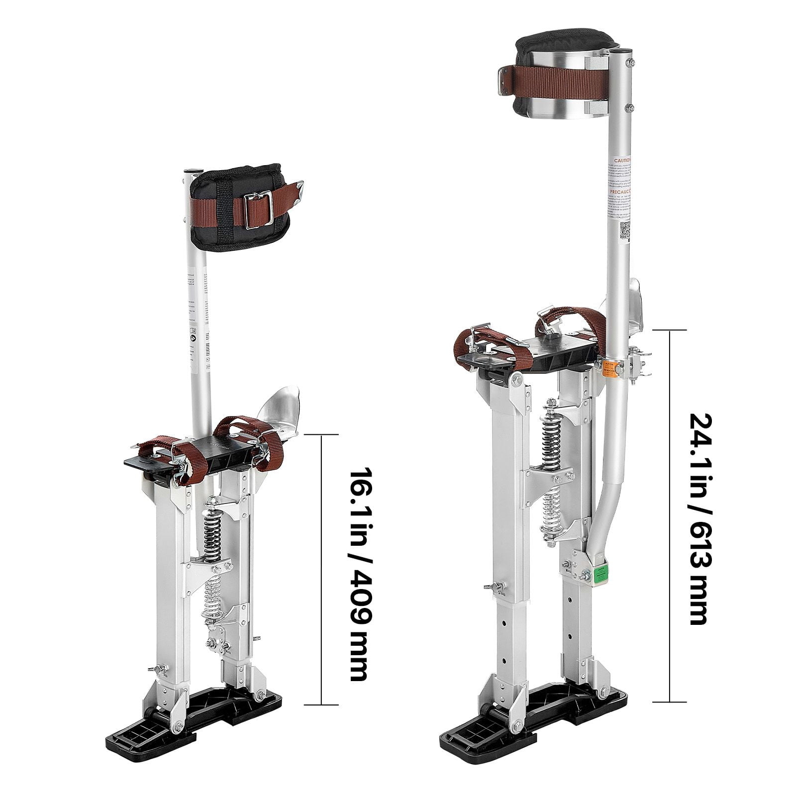Drywall Stilts, 16.1–24.1 in Adjustable Aluminum Painter Stilts, 228 lbs Load Capacity, Non-Slip Rubber Feet, Dual Spring Shock Absorption, Comfortable Leg Straps for Painting, Decoration, Silver