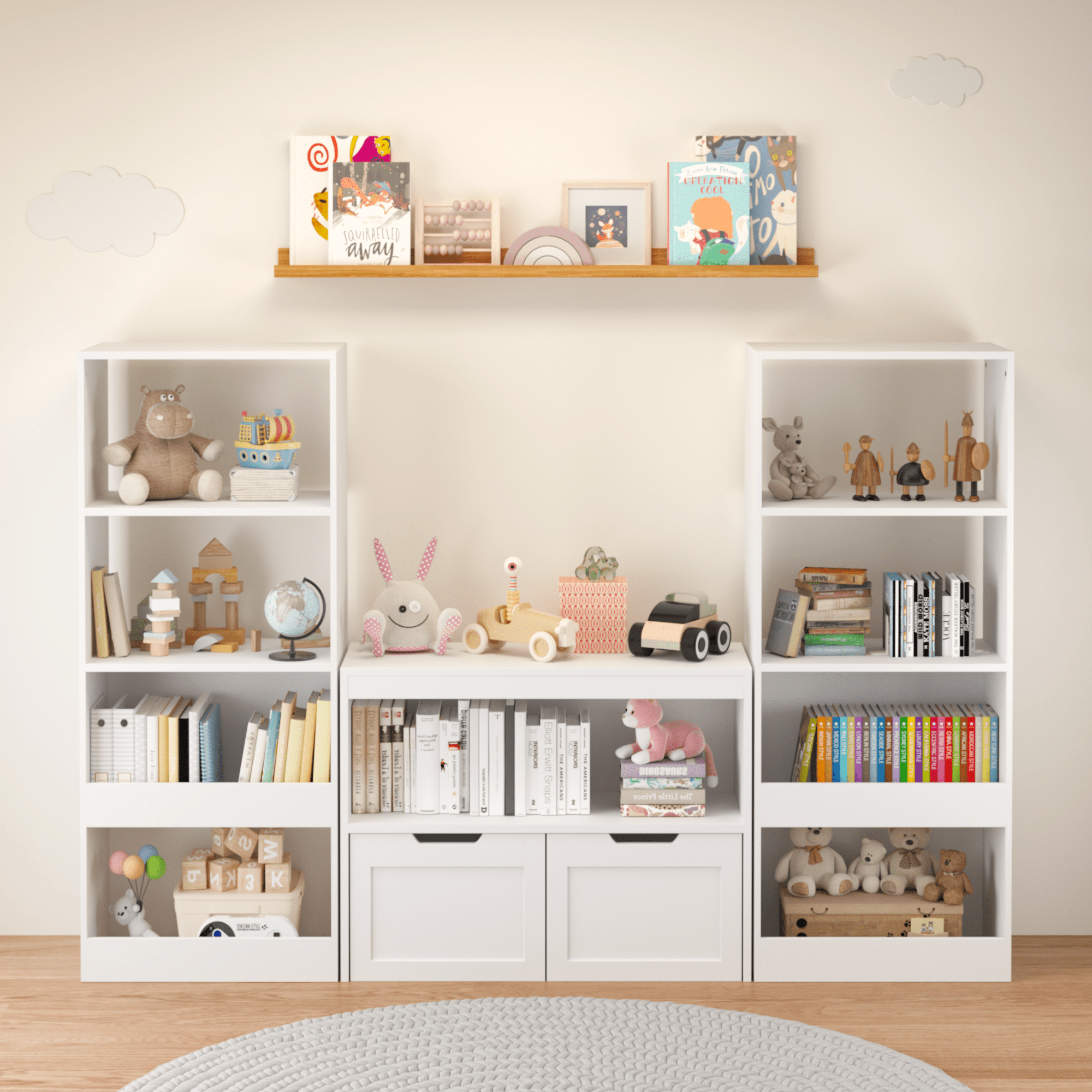 Aromei Toy Storage Cabinet with Open Shelf & 2 Drawers, Storage Organizer for Playrooms & Bedrooms, White