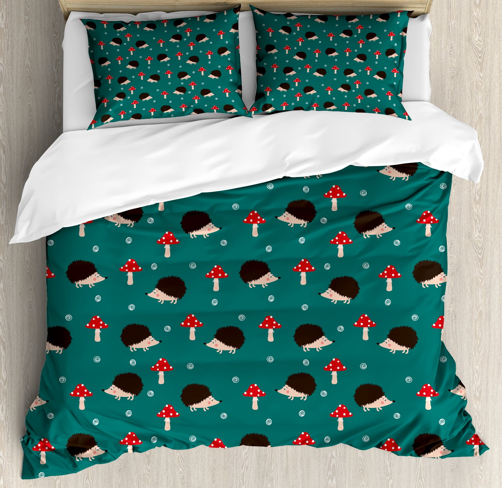 Hedgehog King Size Duvet Cover Set Forest Life Inspired Pattern For Hedgehog King Size Duvet Cover Set Forest Life Inspired Pattern For Toddler With Amanita Mushrooms Rodent Animals Decorative 3 Piece Bedding 2