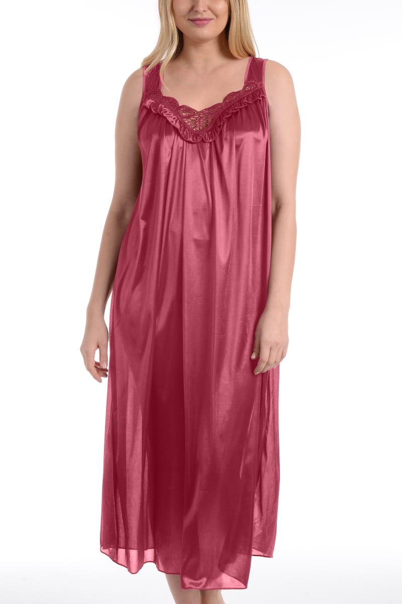 Ezi Womens Nightgown Satin Silk Night Dress For Soft And Comfortable Sleepwear Long Mid 