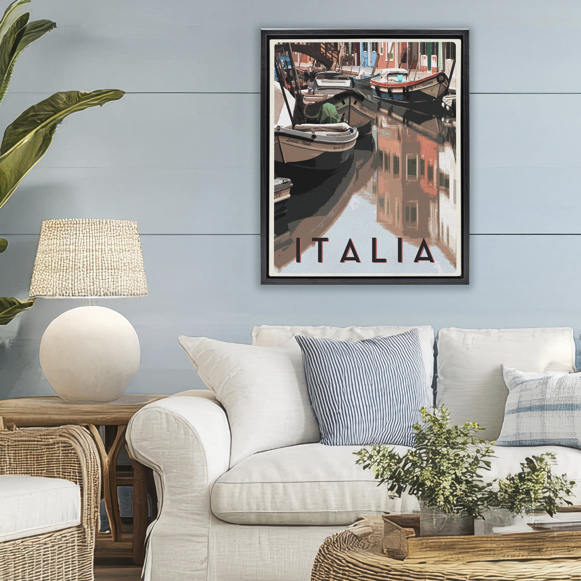 Stupell Industries Italia Canal Poster Black Framed Floater Canvas Wall Art, design by Shelley Lake