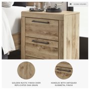 Signature Design by Ashley Hyanna 2-Drawer Nightstand – Modern Farmhouse Rustic Tan Brown Night Stand with USB Charging Ports