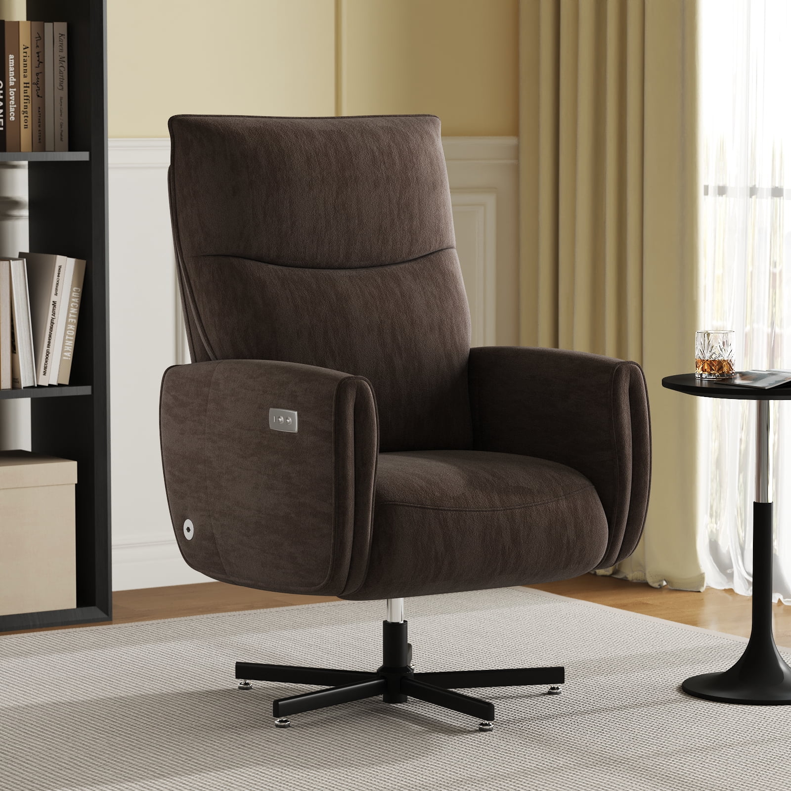 Power Swivel Recliner Chair with USB & Type-C Charging, Electric Reclining Rocker with 360° Swivel, Velvet Upholstered Accent Chair for Living Room, Coffee