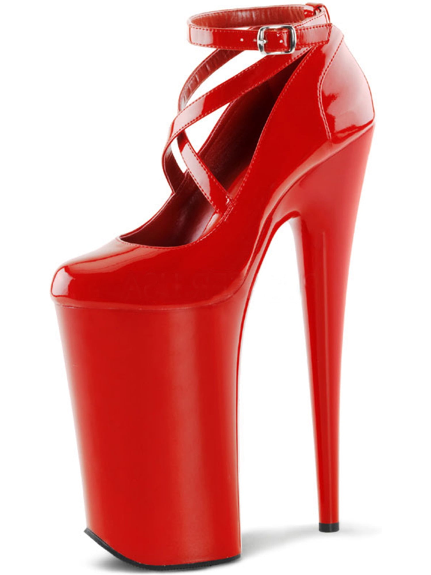 red shiny pumps