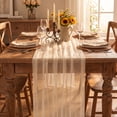 thumbnail image 2 of Sm:)e Pearl Beige Gauze Table Runner 120 Inch 10FT, Table Decor for Wedding Anniversary Birthday Outdoor Home Party Table, 2 of 5