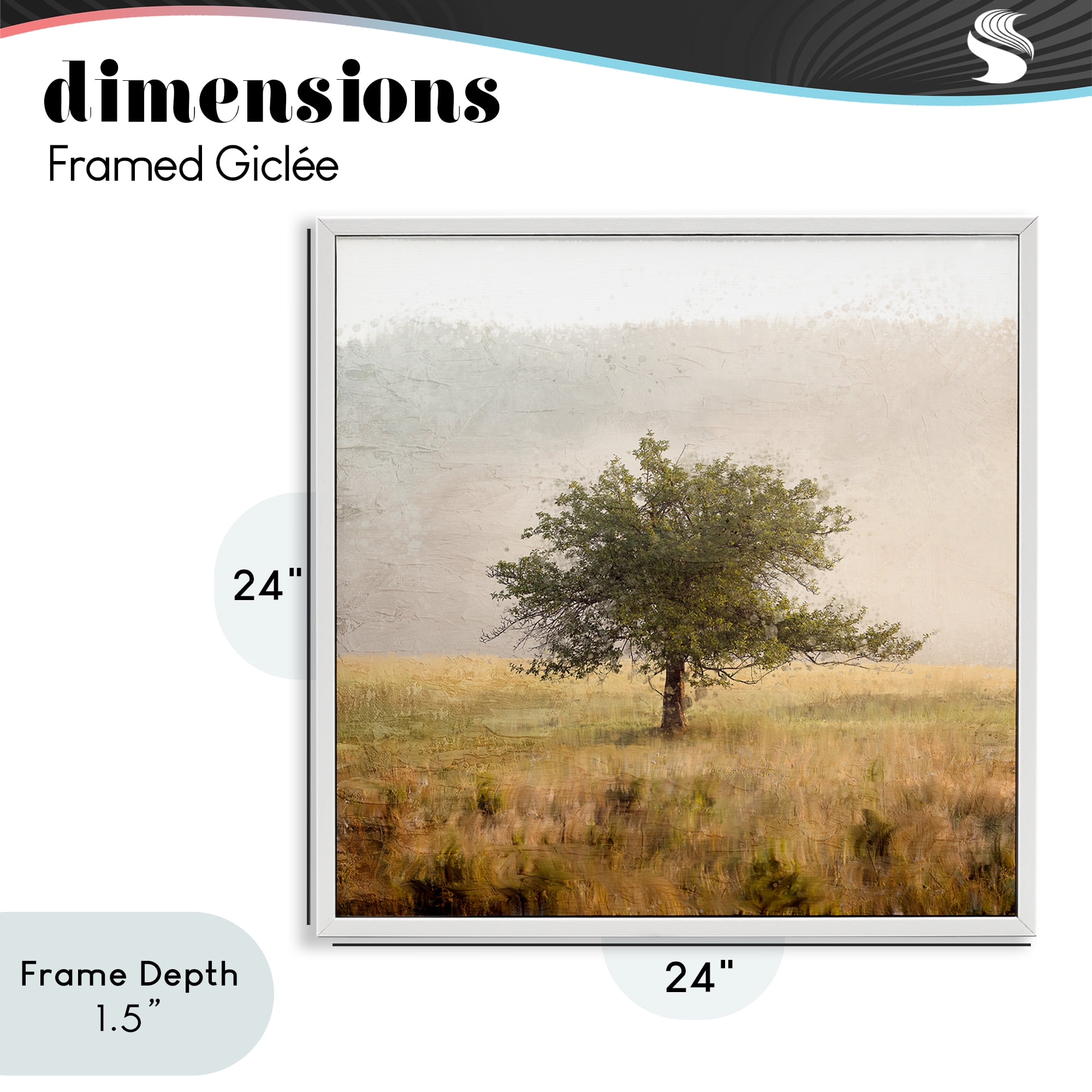 Stupell Industries Tree Alone in Golden Field White Framed Giclee Art, design by Anne Bailey