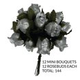 thumbnail image 2 of Silver Artificial Silk Flower Roses - 12 Mini Bouquets of 12 Rosebuds, 144 Rosebuds Total, Wedding, Reception, Anniversary, 2 of 3