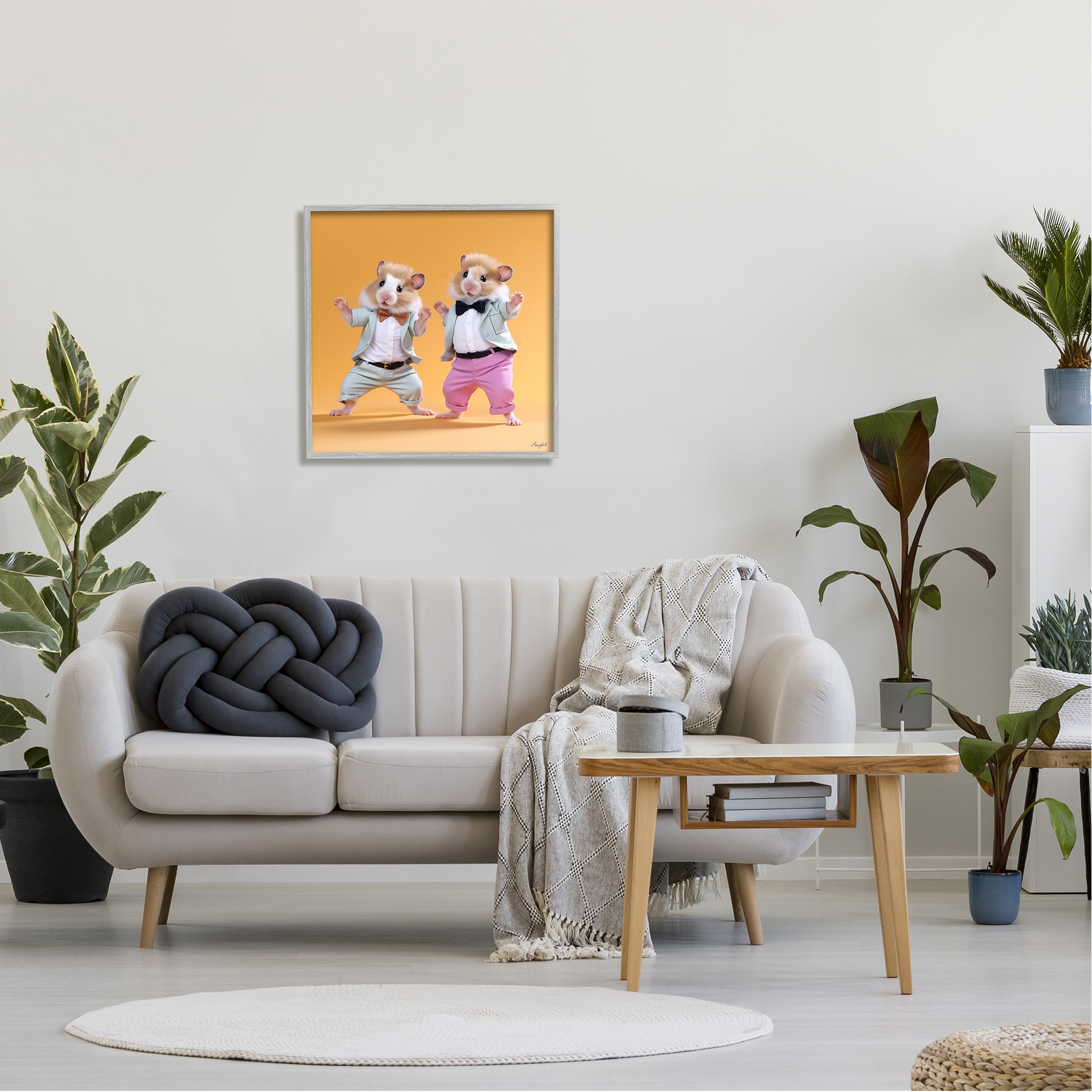 Stupell Industries Dancing Hamsters Duo Animals & Insects Painting Gray Framed Art Print Wall Art, 24 x 24