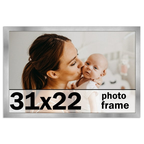 31x22 Frame Silver Stainless Steel Solid Wood Picture Frame | 0.75 Inch Moulding Width | Includes