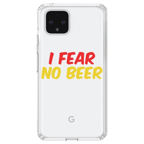 DistinctInk Clear Shockproof Hybrid Case for Google Pixel 4 XL (6.3" Screen) - TPU Bumper Acrylic Back Tempered Glass Screen Protector - I Fear No Beer