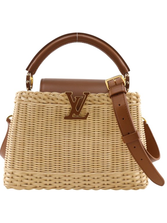 Pre-Owned Louis Vuitton Capucines BB Handbag M11617, Rattan x Calfskin, Tan Brown, 2-way, Flap,...
