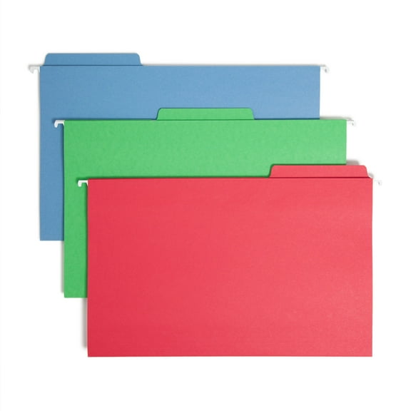 Smead FasTab Hanging File Folders, Legal Size, 1/3-Cut Built-in Tab, Assorted, 18 per Box (64153)
