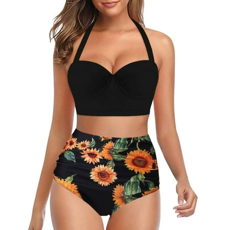 

Finelylove Sexy Swimsuit For Women Lightly Lined Sport Bra Style Bikini Orange XXXL