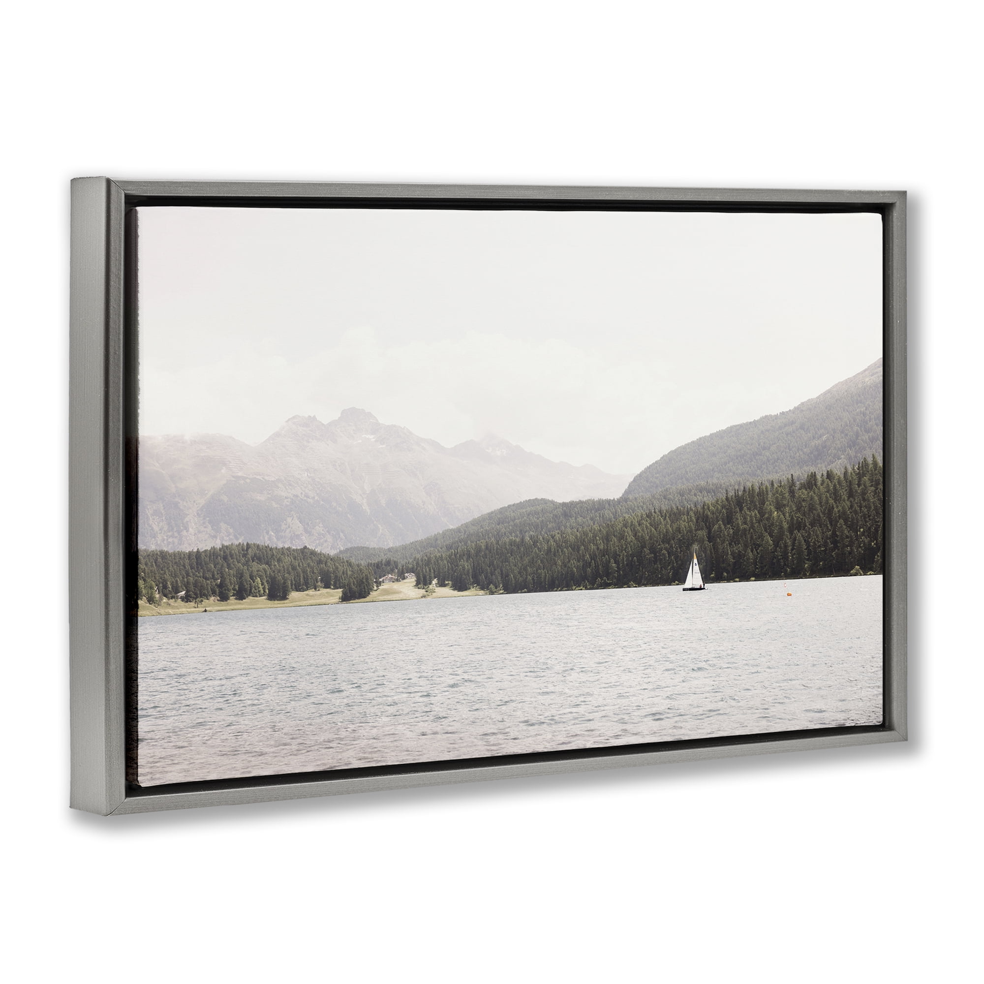 Stupell Industries Summer Sailboat View Landscape & Nature Photography Gray Floater Framed Canvas Art Print Wall Art, 31 x 21