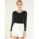 thumbnail image 2 of INSPIRE CHIC Top de blusa de encaje de manga larga transparente con bordado floral para mujer Negro XL, 2 of 6